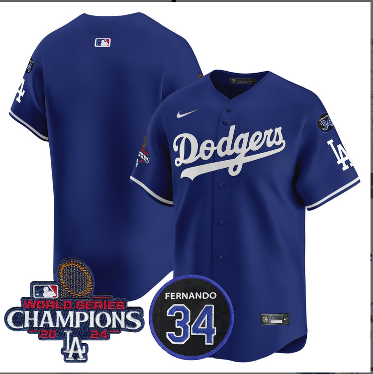 Men MLB Los Angeles Dodgers blank  blue 2024 World Series Champions Patch Limited Jersey